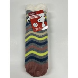 Peanuts Womens Slipper Socks Fuzzy Sherpa Lined Gripper Soles Shoe Size 5-10 NWT